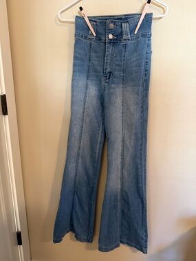 Flying Tomato Light Blue High-Waist Wide-Leg Jeans